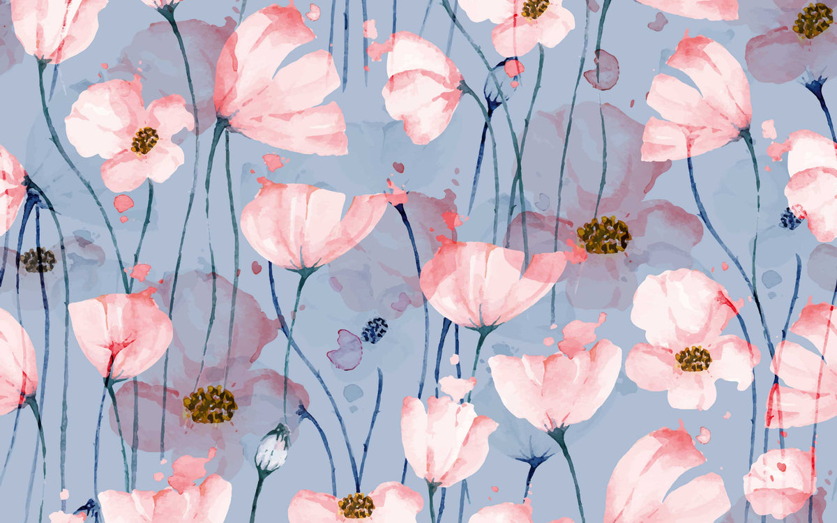 Aperçu du cadrage de Coquelicots aquarelle – Rose et bleu
