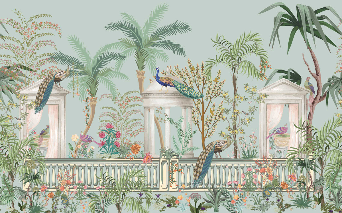 Aperçu du cadrage de Paons au jardin – Vert d’eau