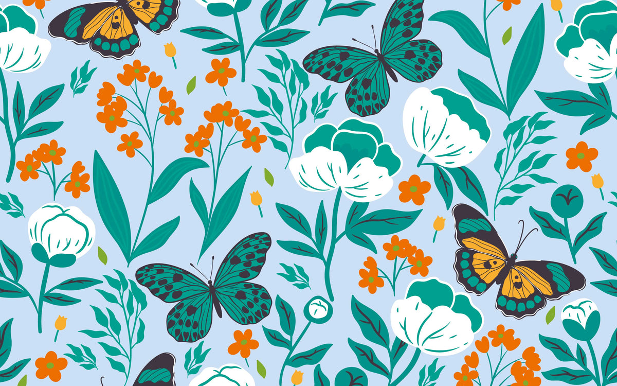 Aperçu du cadrage de Papillons et fleurs – Bleu ciel