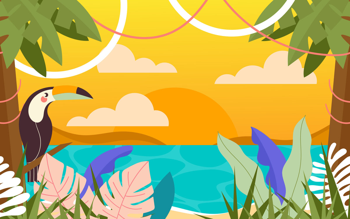Aperçu du cadrage de Toucan à la plage – Jaune et turquoise