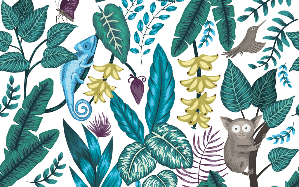 Détail du motif du papier peint panoramique Animaux de la jungle