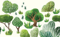 Détail du motif du papier peint panoramique Arbres aquarelle