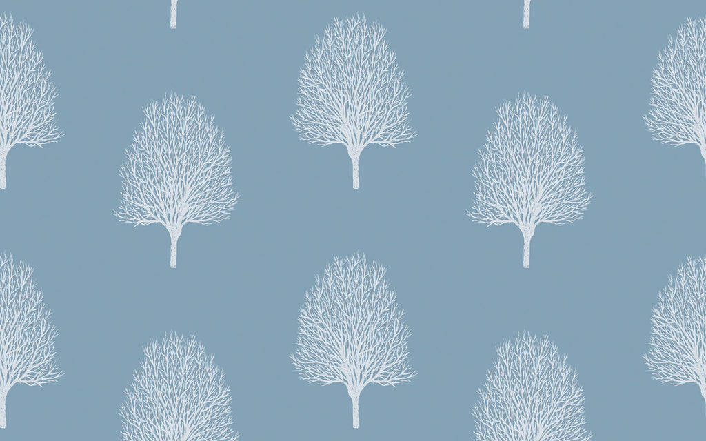 Détail du motif du papier peint panoramique Arbres blancs