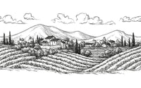 Détail du motif du papier peint panoramique Campagne italienne