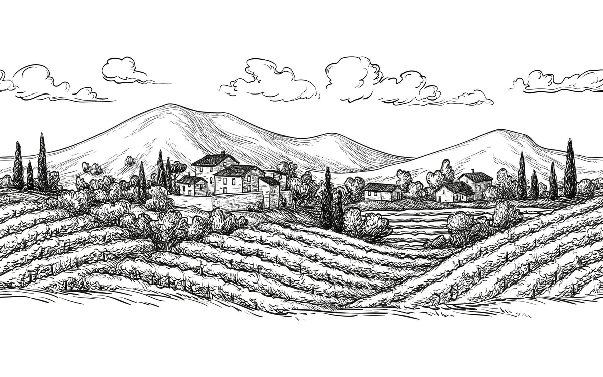 Détail du motif du papier peint panoramique Campagne italienne