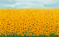 Détail du motif du papier peint panoramique Champ de tournesols
