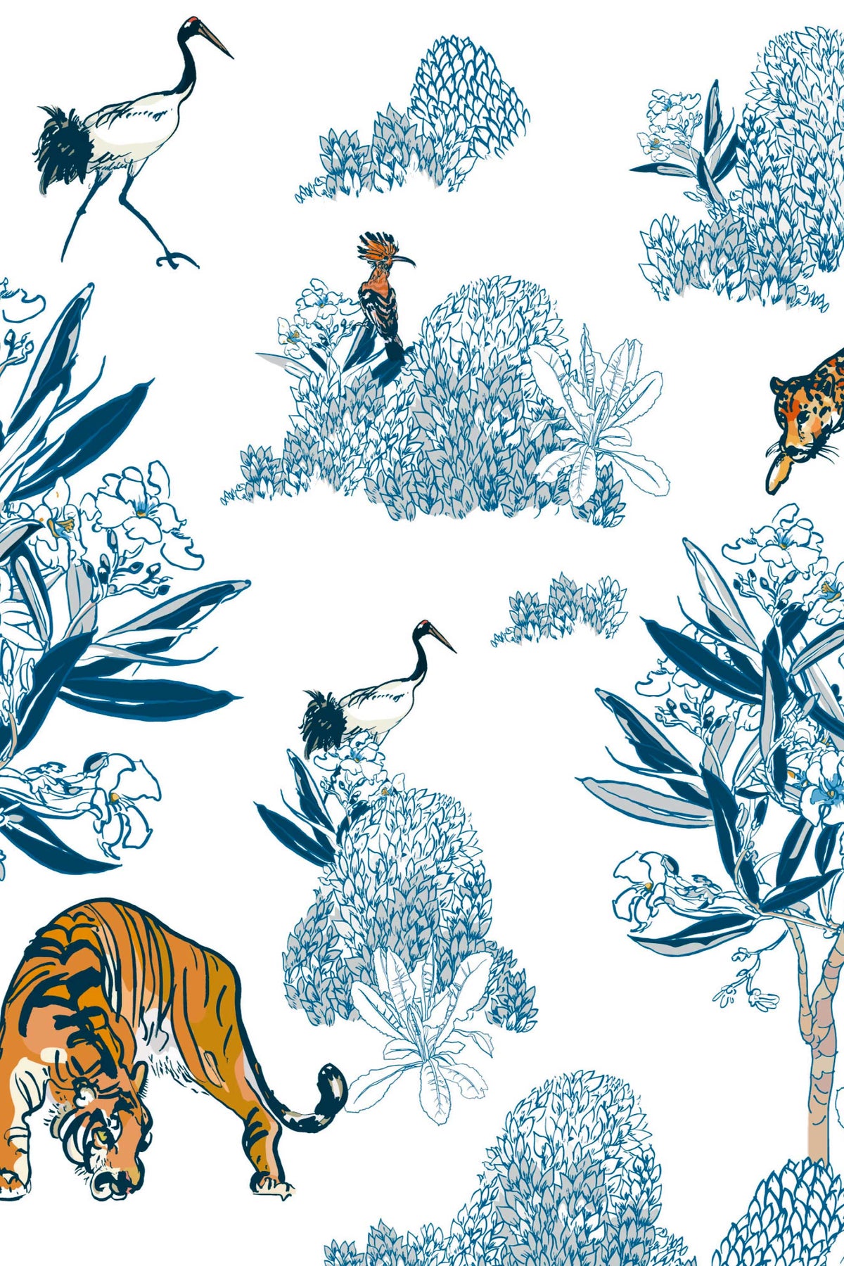 Détail du motif du papier peint panoramique chinoiserie