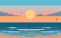 Détail du motif du papier peint panoramique Coucher de soleil sur la plage