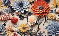 Détail du motif du papier peint panoramique Dahlias en relief