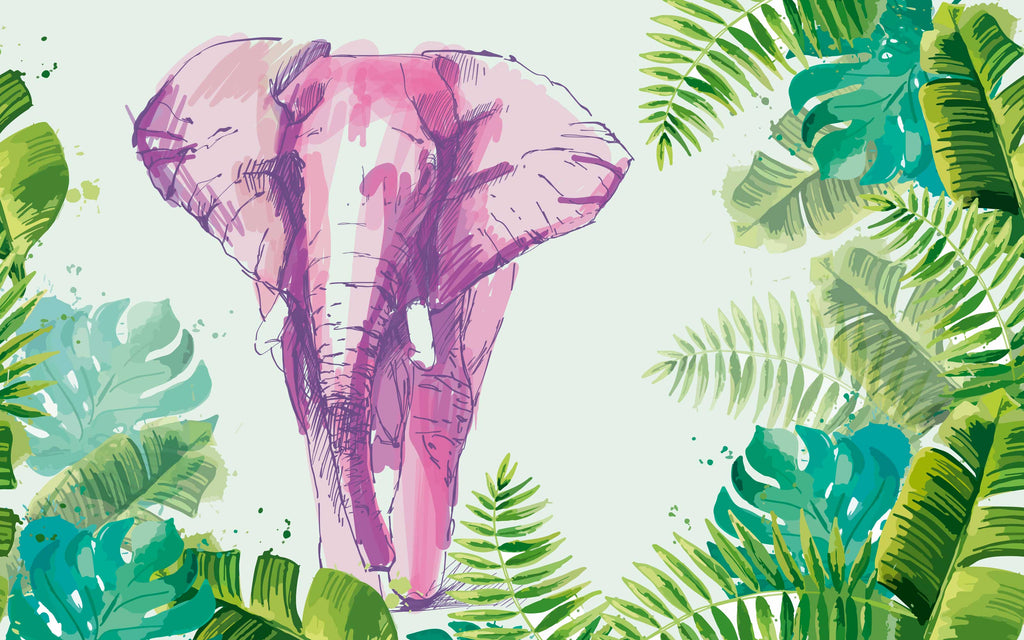 Détail du motif du papier peint panoramique Éléphant dans la jungle