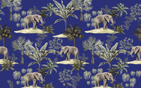 Détail du motif du papier peint panoramique Éléphants et palmiers