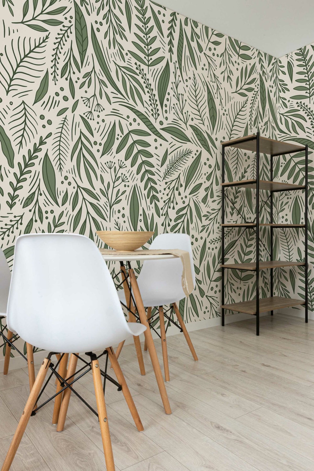 Papier peint panoramique feuillage posé au mur, vue 3