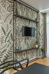 Papier peint panoramique feuillage posé au mur, vue 4
