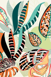 Détail du motif du papier peint panoramique tropical