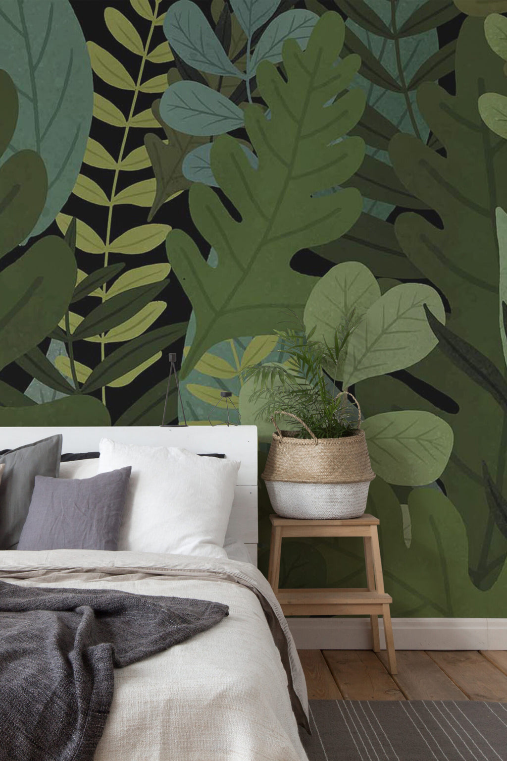 Papier peint panoramique feuilles tropicales — vert profond