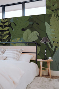 Papier peint panoramique feuilles tropicales posé au mur, vue 3