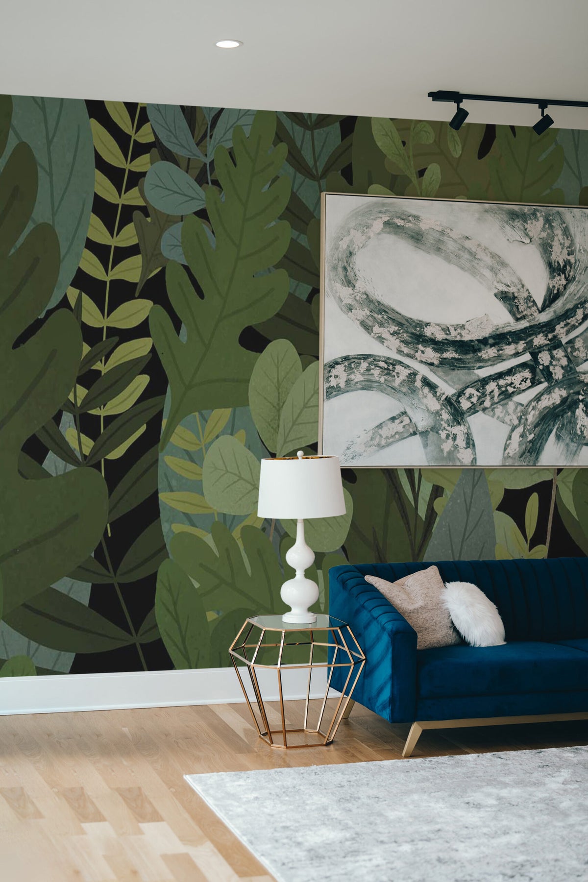 Papier peint panoramique feuilles tropicales posé au mur, vue 4