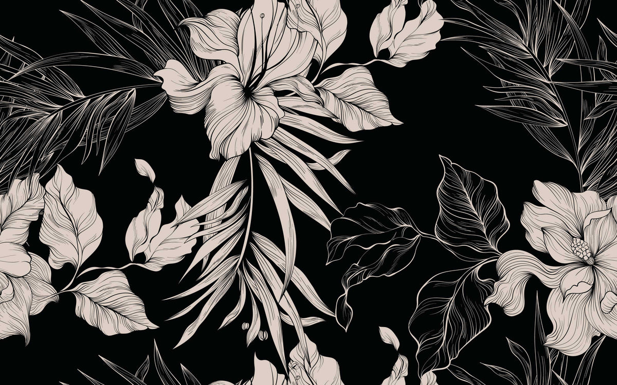 Détail du motif du papier peint panoramique Jardin de minuit