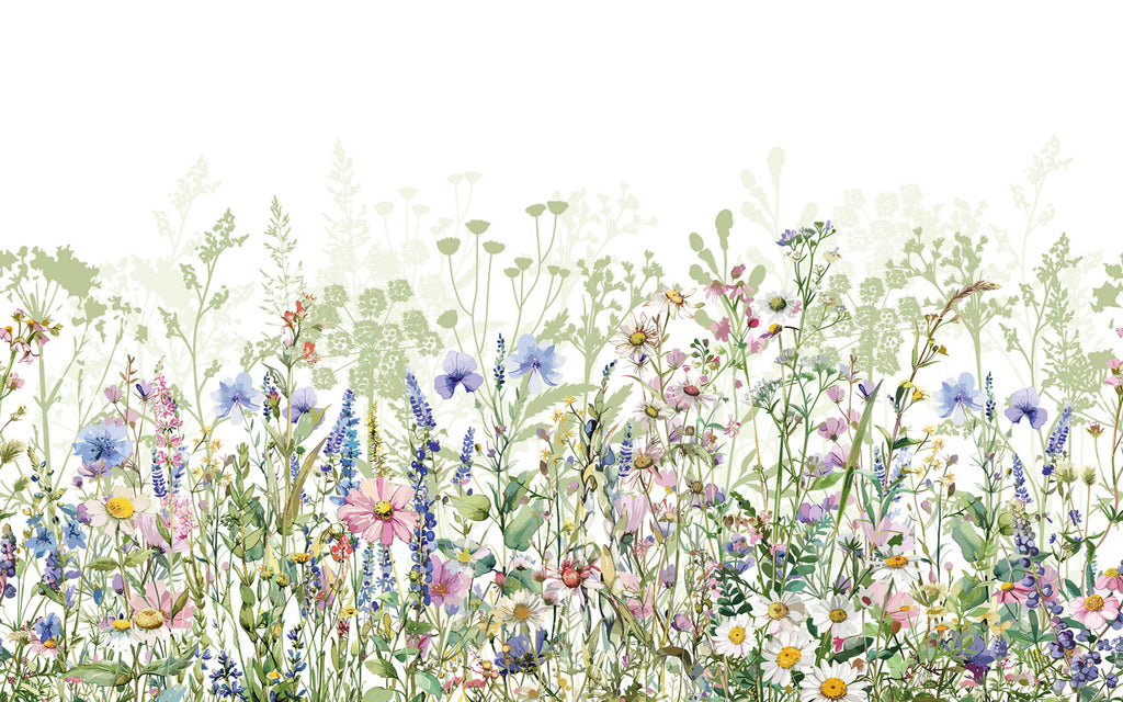 Détail du motif du papier peint panoramique Fleurs des champs