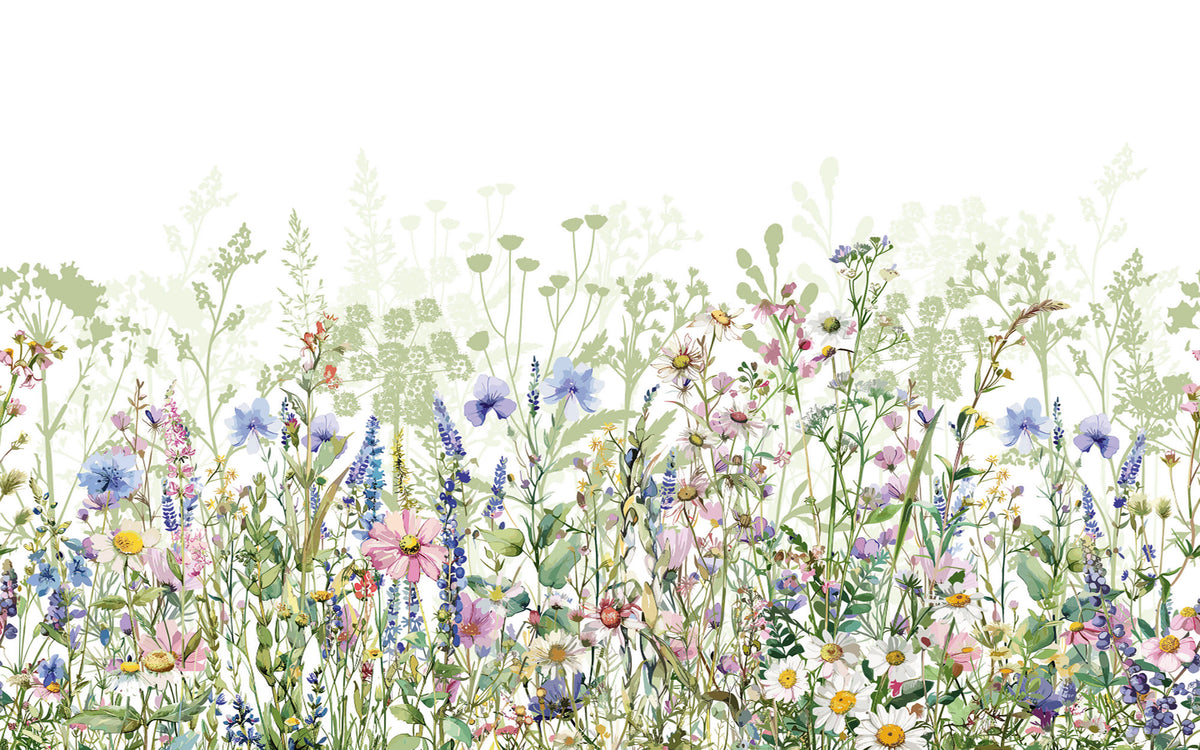 Détail du motif du papier peint panoramique Fleurs des champs