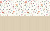 Détail du motif du papier peint panoramique Fleurs et palissade