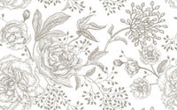 Détail du motif du papier peint panoramique Fleurs gravées