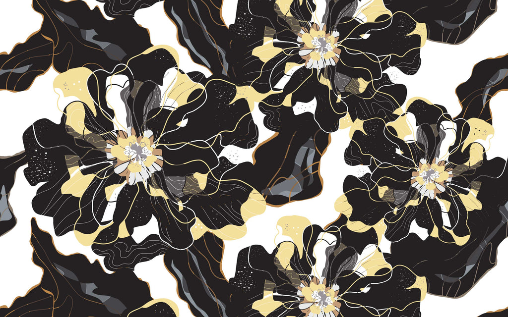 Détail du motif du papier peint panoramique Fleurs modernes