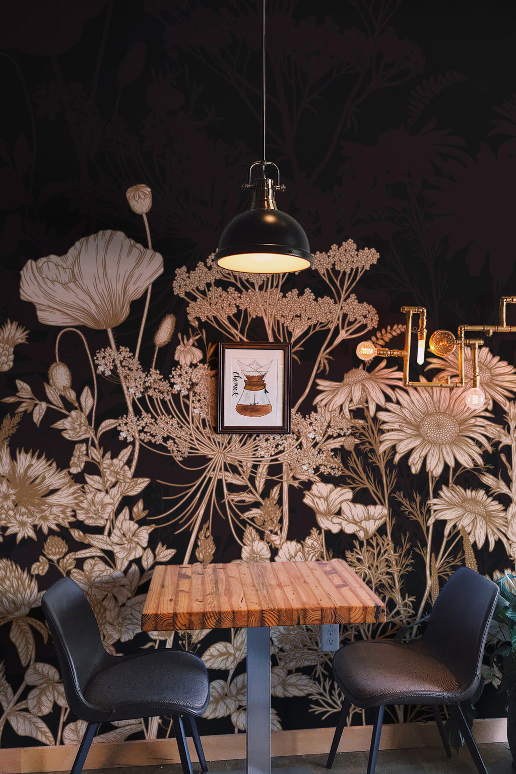 Papier peint panoramique fleurs sauvages posé au mur, vue 3