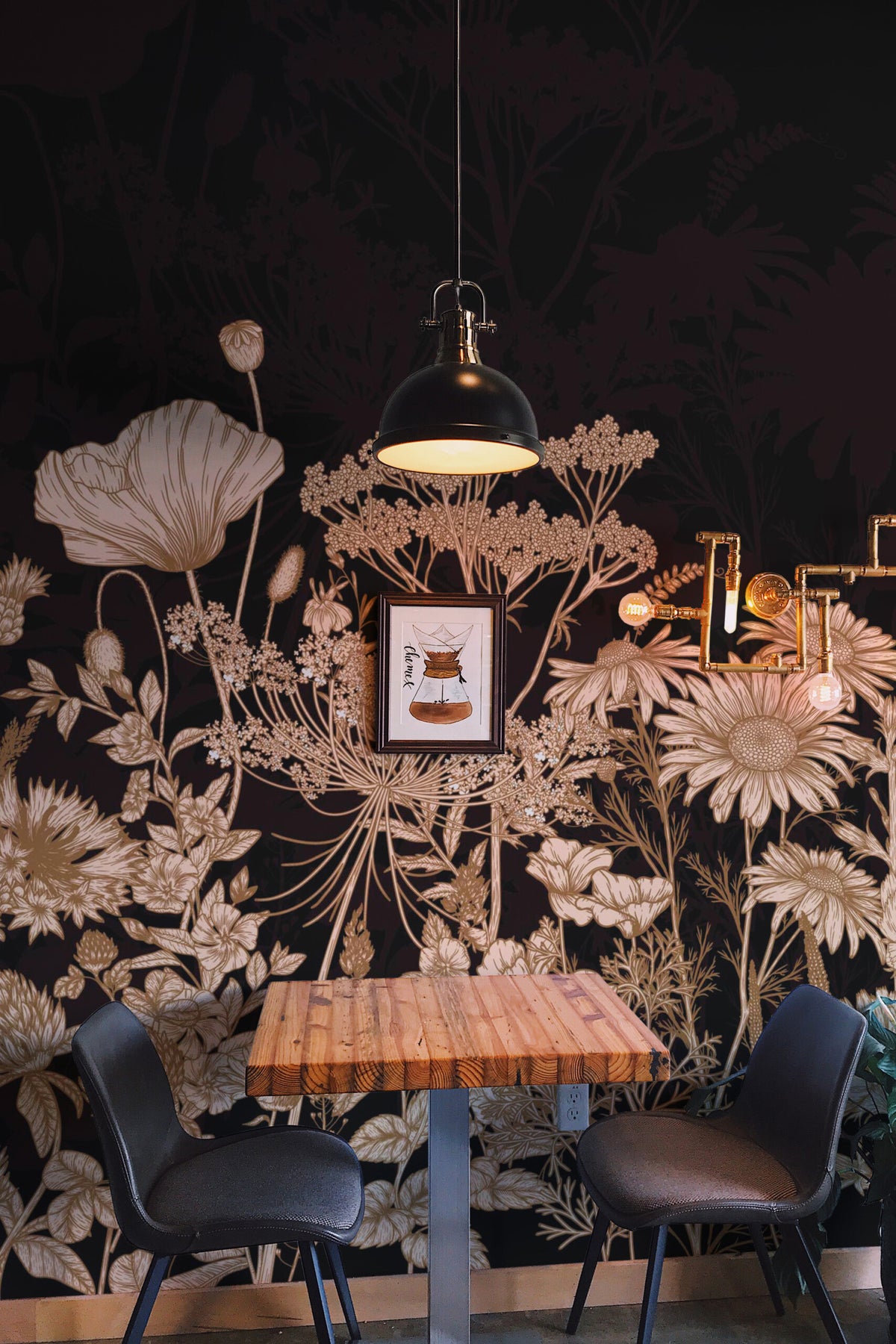 Papier peint panoramique fleurs sauvages posé au mur, vue 3