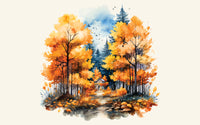 Détail du motif du papier peint panoramique Forêt d’automne aquarelle