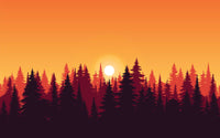 Détail du motif du papier peint panoramique Forêt au couchant