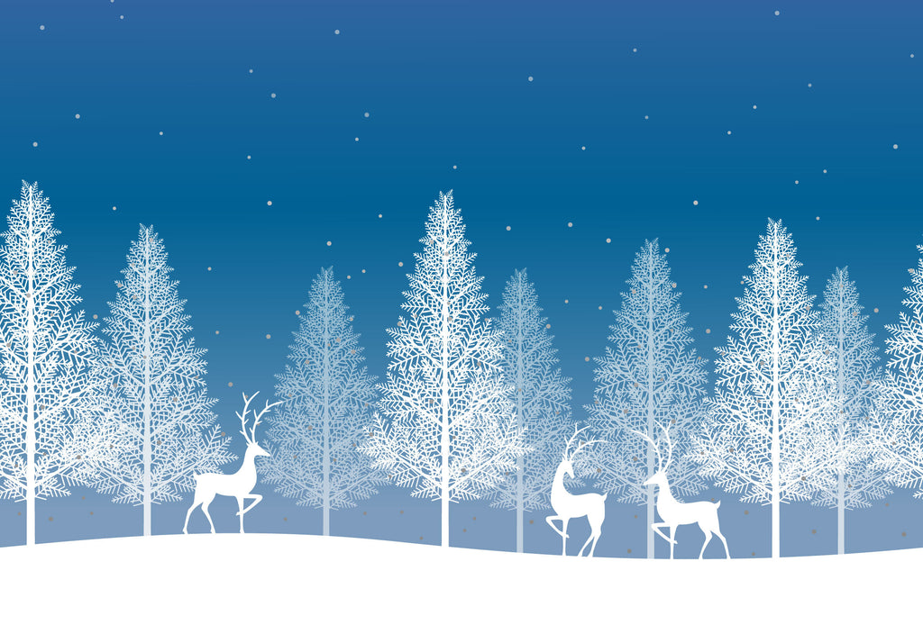 Détail du motif du papier peint panoramique Forêt enneigée et cerfs
