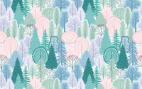 Détail du motif du papier peint panoramique Forêt pastel