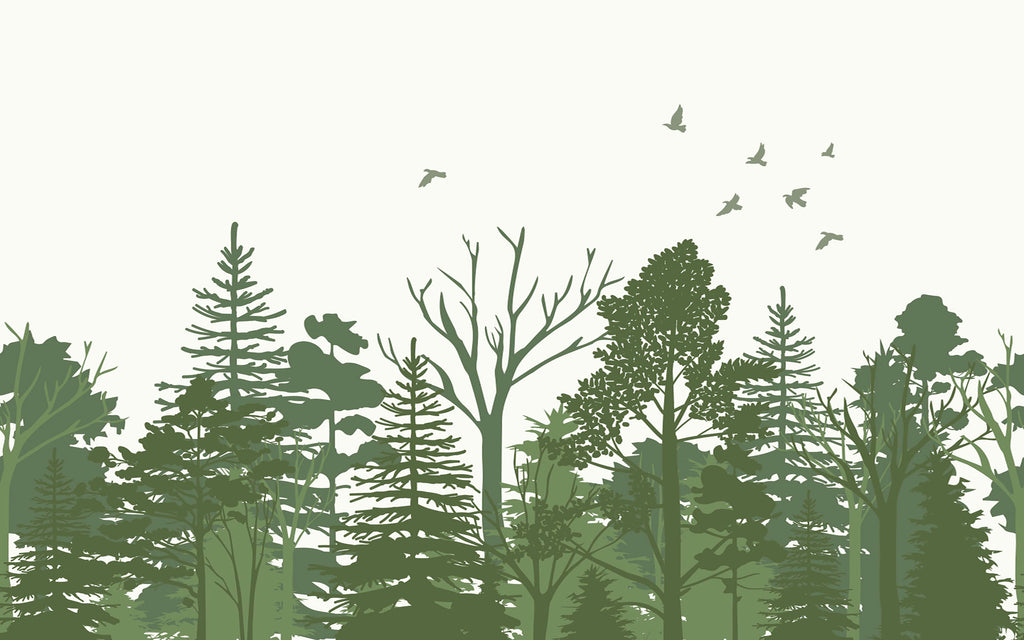 Détail du motif du papier peint panoramique Forêt en silhouettes
