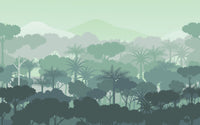 Détail du motif du papier peint panoramique Forêt tropicale dans la brume