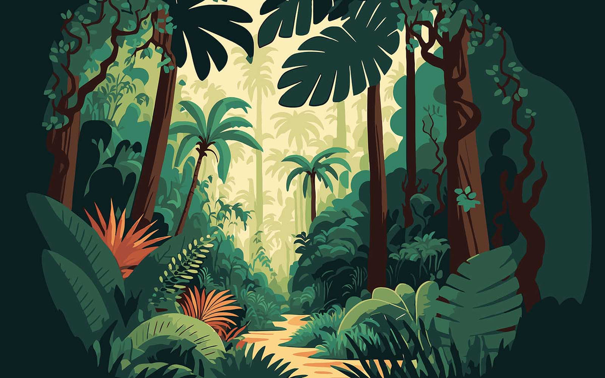 Détail du motif du papier peint panoramique Forêt tropicale