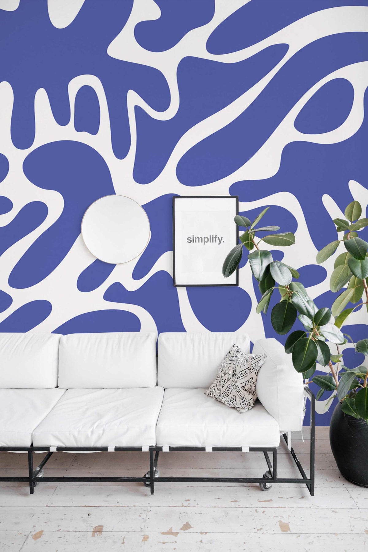Papier peint panoramique formes bleues — esprit papiers découpés de Matisse