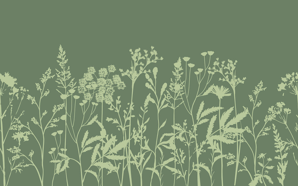 Détail du motif du papier peint panoramique Herbes sauvages