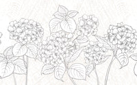 Détail du motif du papier peint panoramique Hortensias au trait