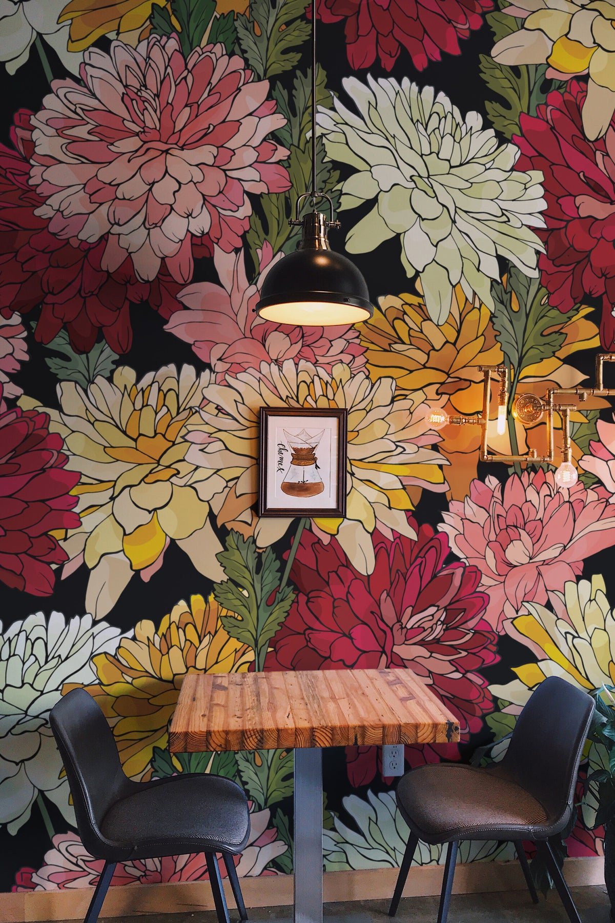 Papier peint panoramique jardin fleuri posé au mur, vue 3
