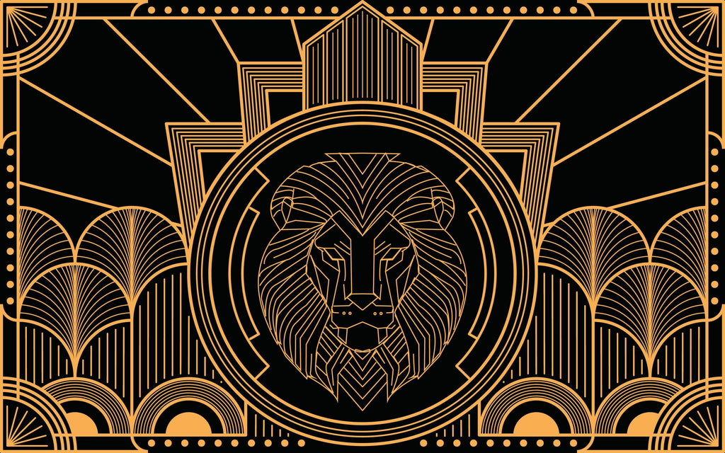 Détail du motif du papier peint panoramique Lion Art déco