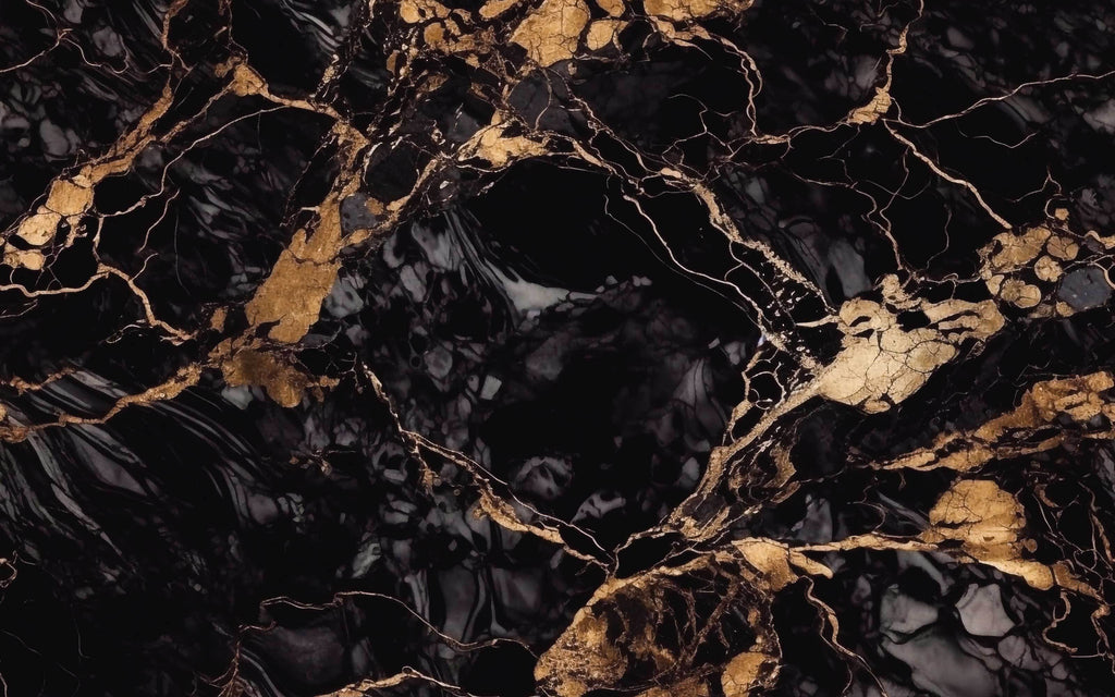 Détail du motif du papier peint panoramique Marbre noir