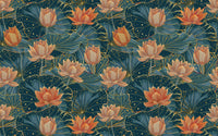 Détail du motif du papier peint panoramique Nénuphars de nuit