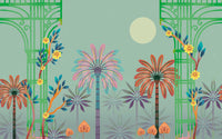Détail du motif du papier peint panoramique Oasis de palmiers