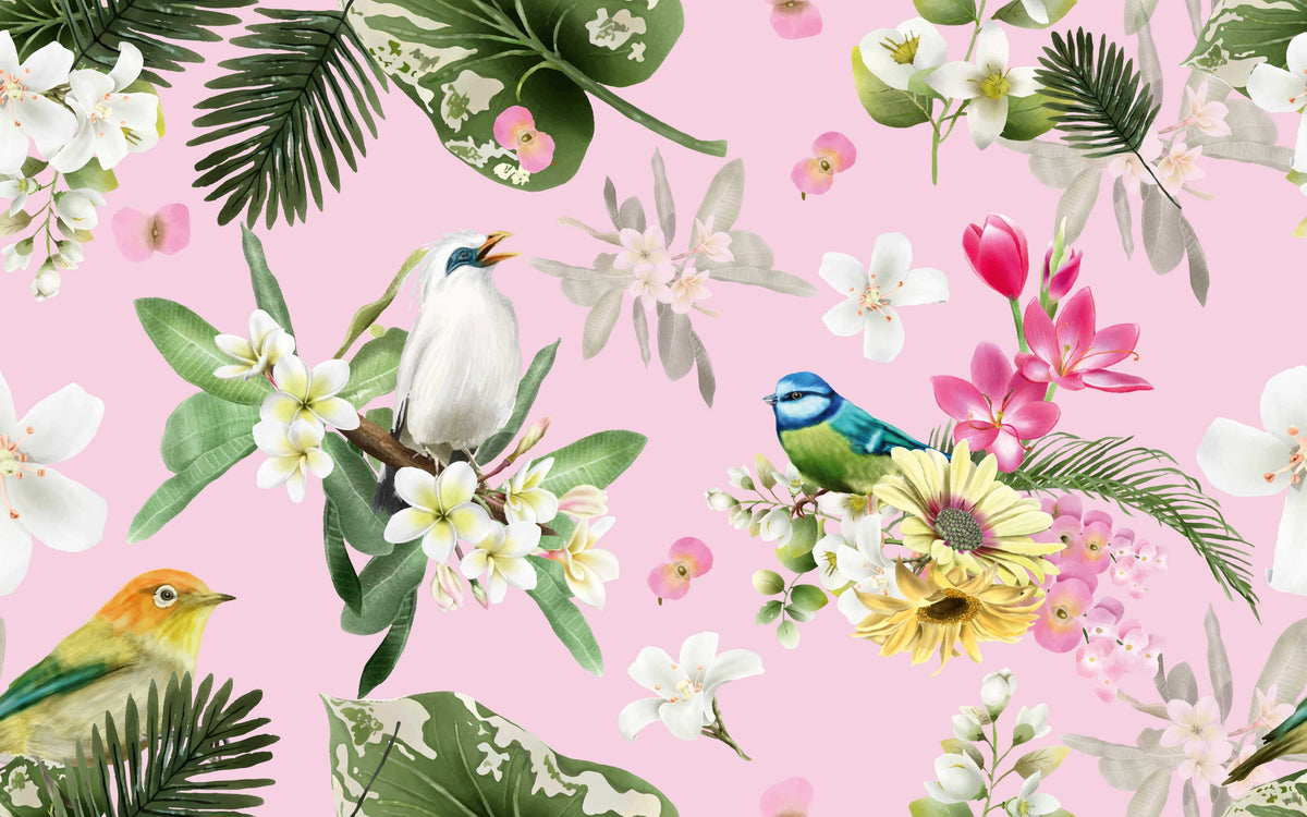Détail du motif du papier peint panoramique Oiseaux exotiques