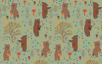 Détail du motif du papier peint panoramique Ours de la forêt