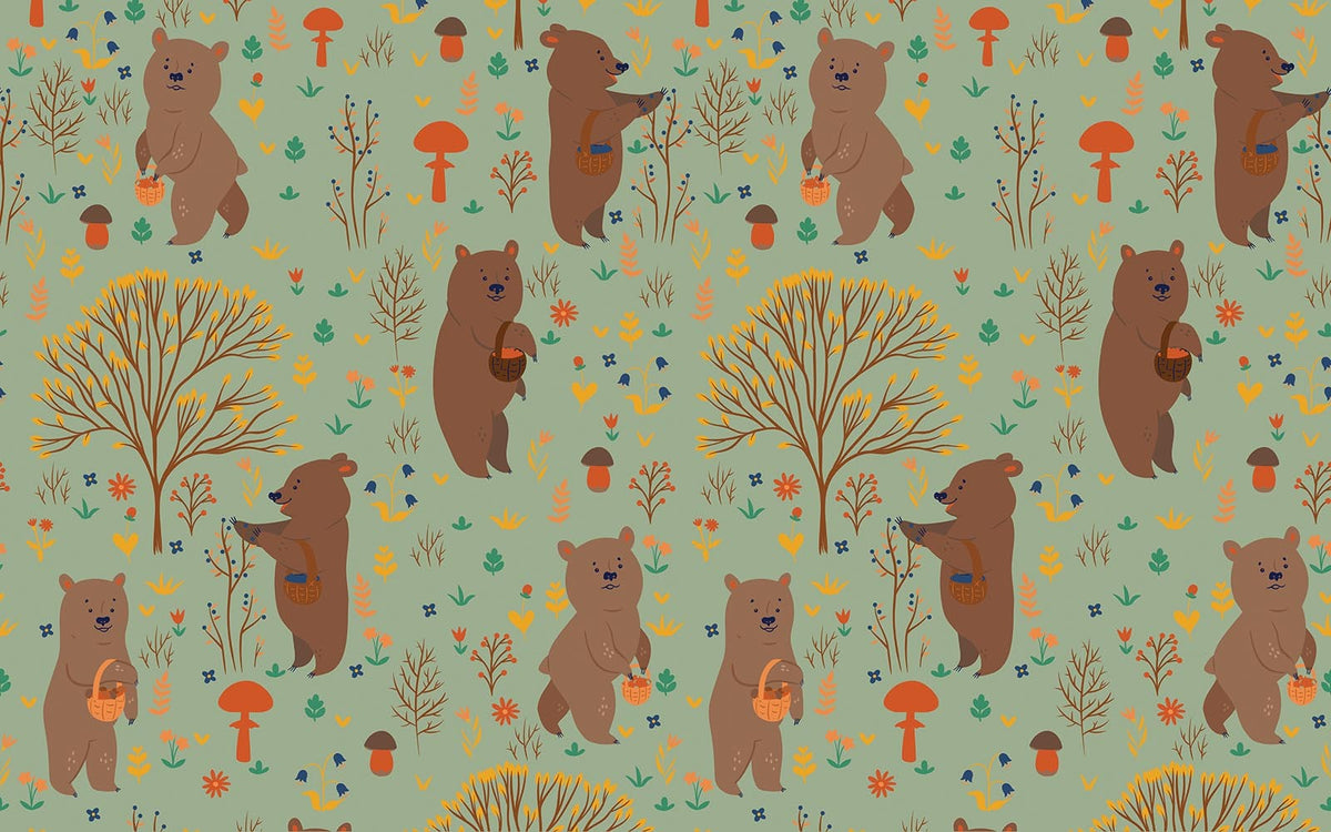 Détail du motif du papier peint panoramique Ours de la forêt