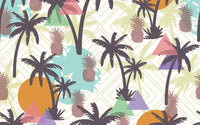 Détail du motif du papier peint panoramique Palmiers et ananas