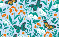 Détail du motif du papier peint panoramique Papillons et fleurs