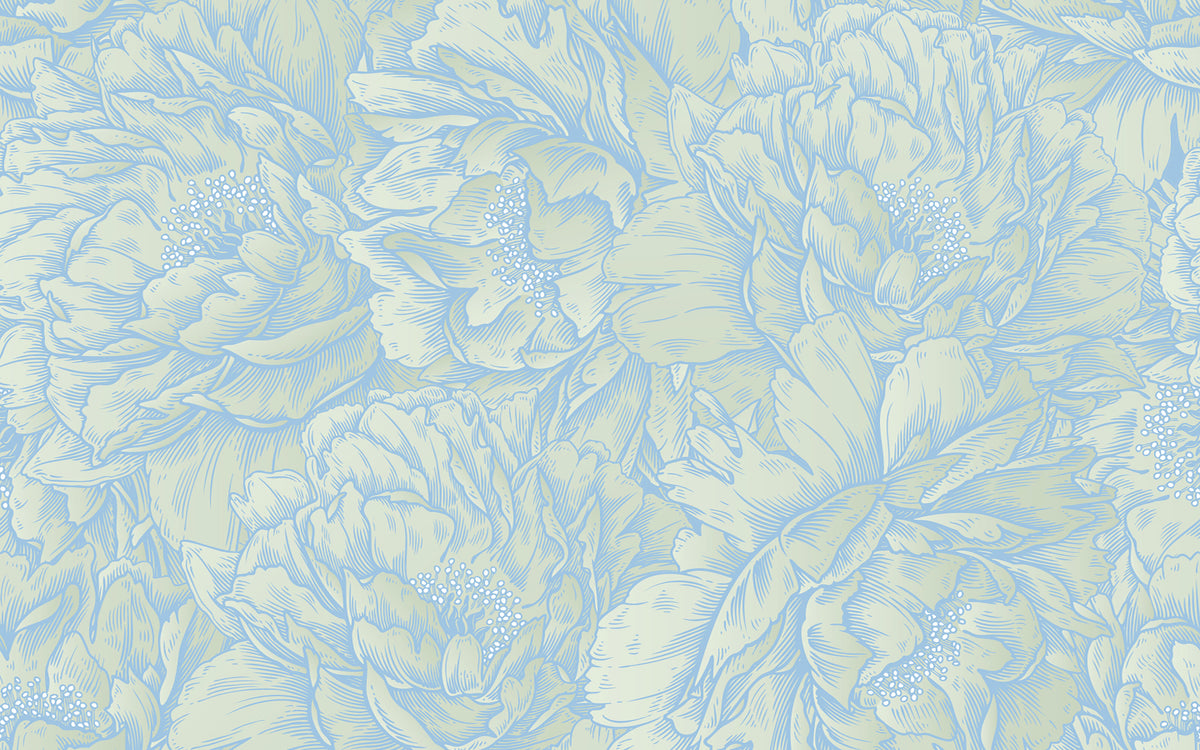 Détail du motif du papier peint panoramique Pivoines ton sur ton